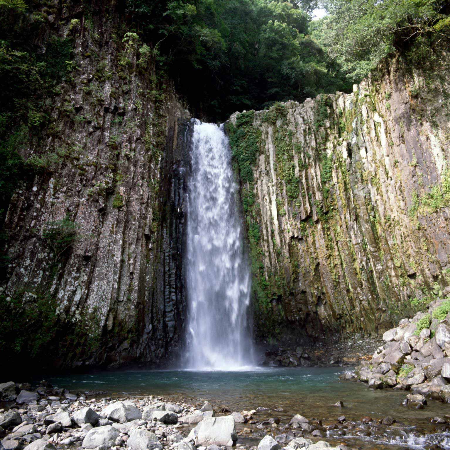Kumamoto waterfall and peaceful meditation atmosphere