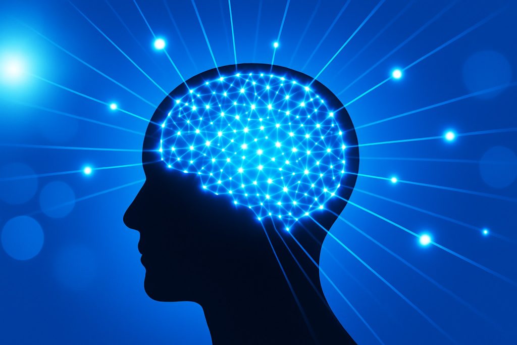 Meditation brain illumination symbolizing awakened consciousness